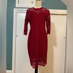 Dark red lace overlay dress - L